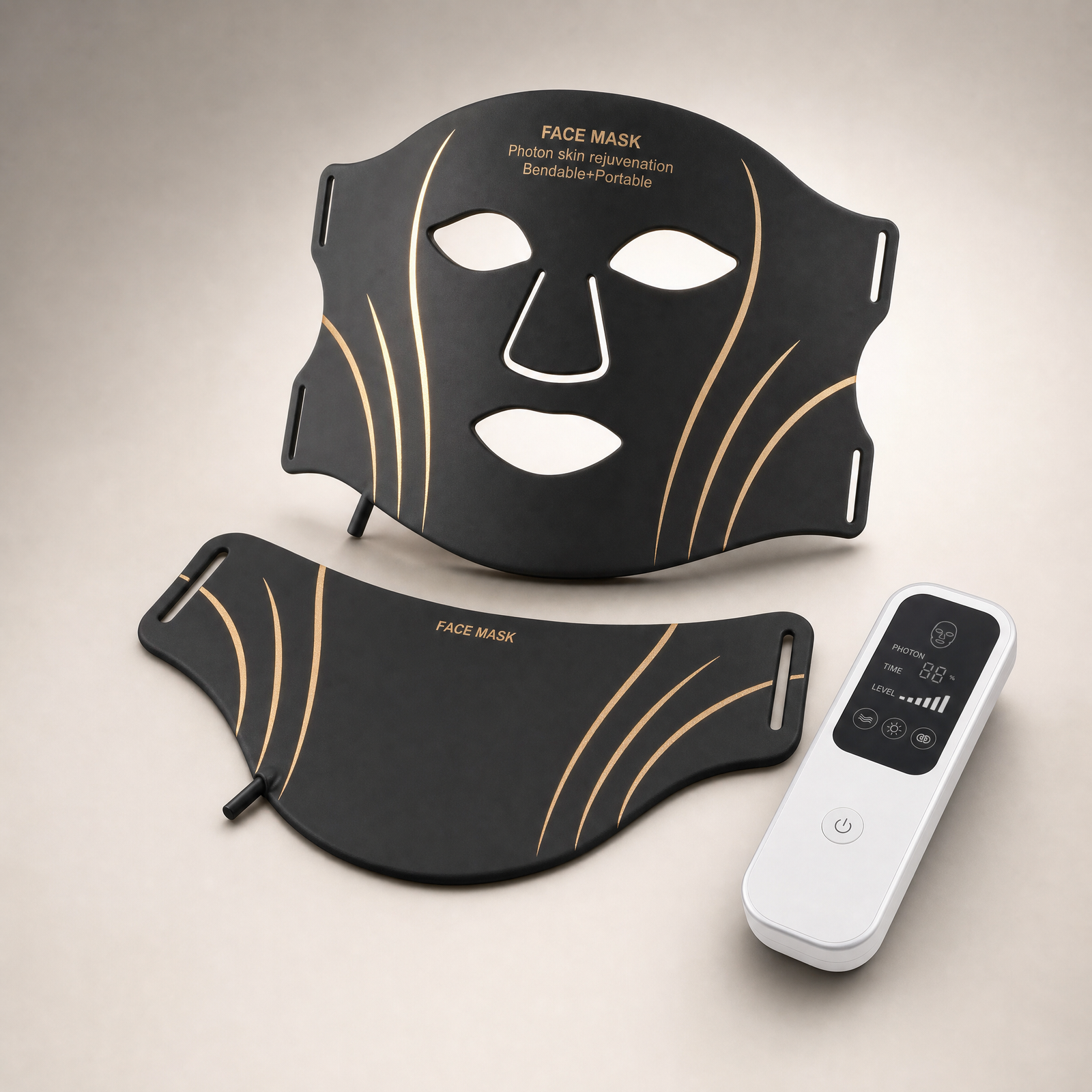ThermaLight360 Glow black silicone LED face and neck mask with controller