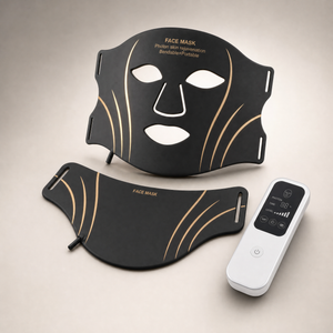 ThermaLight360 Glow black silicone LED face and neck mask with controller